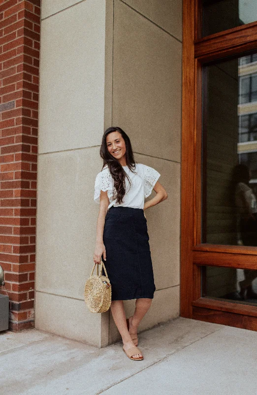 All Day Every Day Denim Skirt in Dark Blue Denim