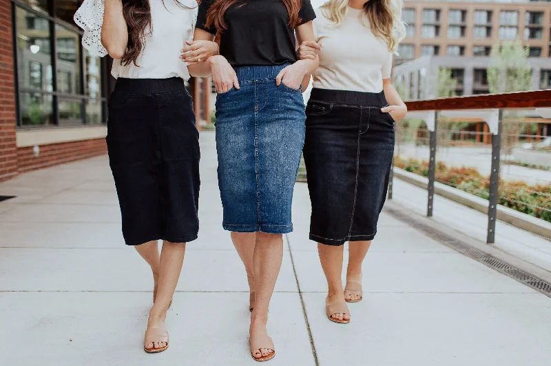 All Day Every Day Denim Skirt in Dark Blue Denim