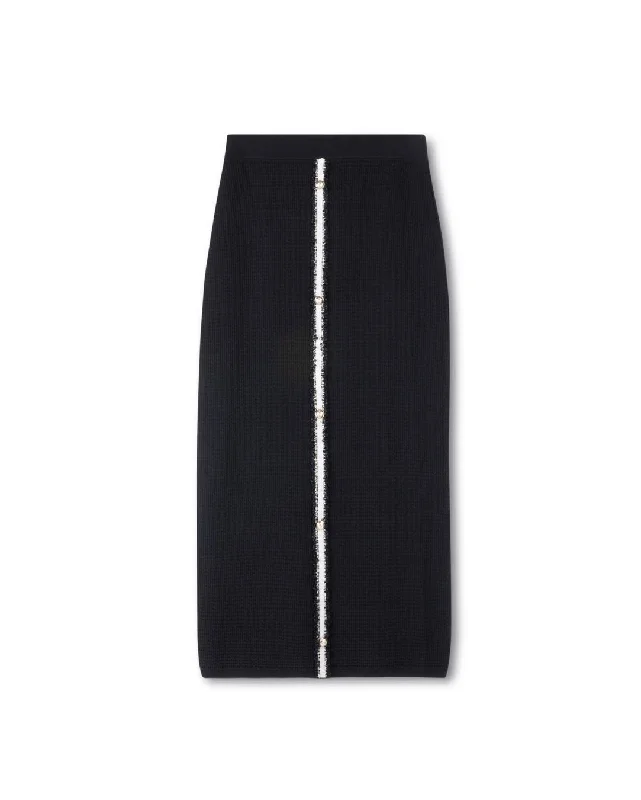 Knit Contrast Ribbon Midi Skirt