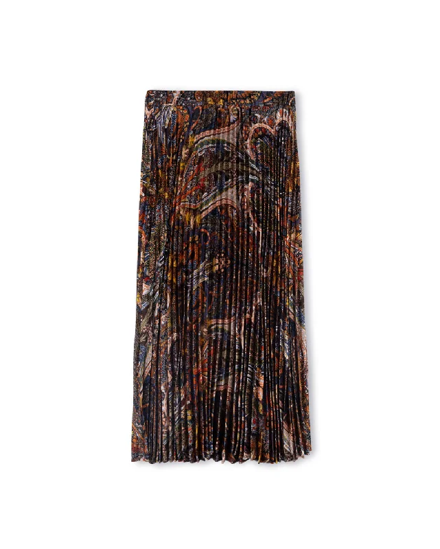 Multi Print Pleated Midi Skirt