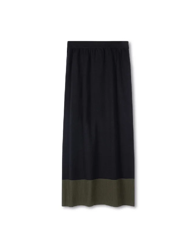 Ribbed Knit Maxi Skirt With Contrasting Panel