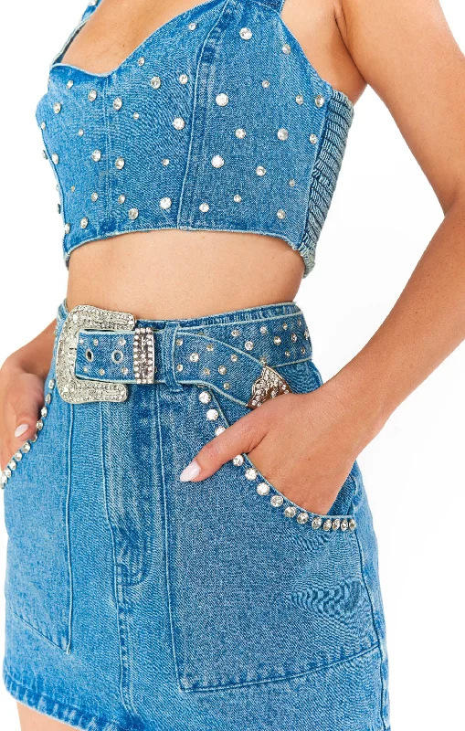 Shania Skirt Rhinestone Blue