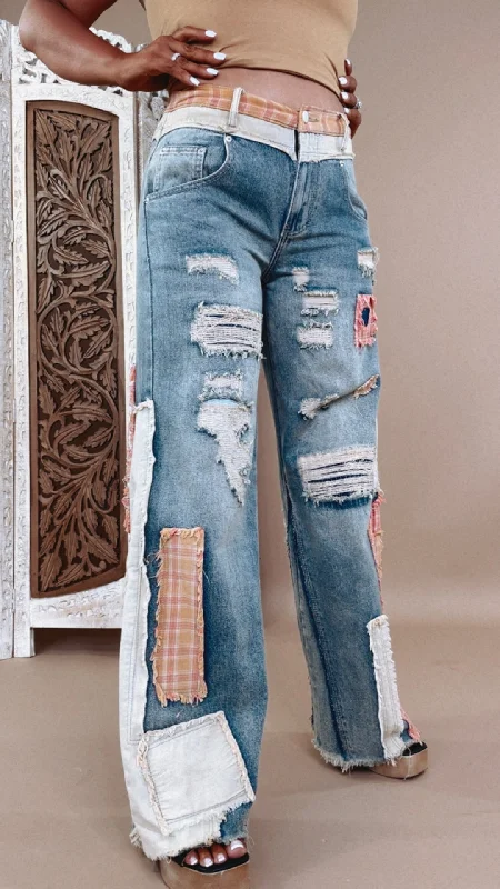 Oli & Hali: Preslee Patchwork Wide Leg Jeans