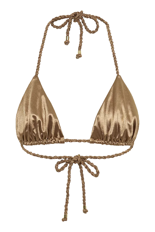 Sachi Triangle Bikini Top With Braided Ties - Bronze