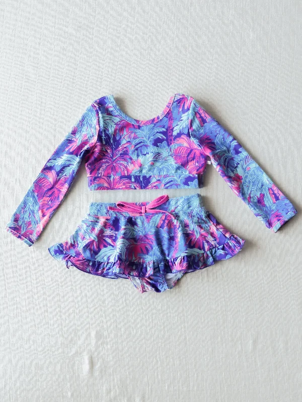 Skirted Crop Rash Guard - Tropical Nights