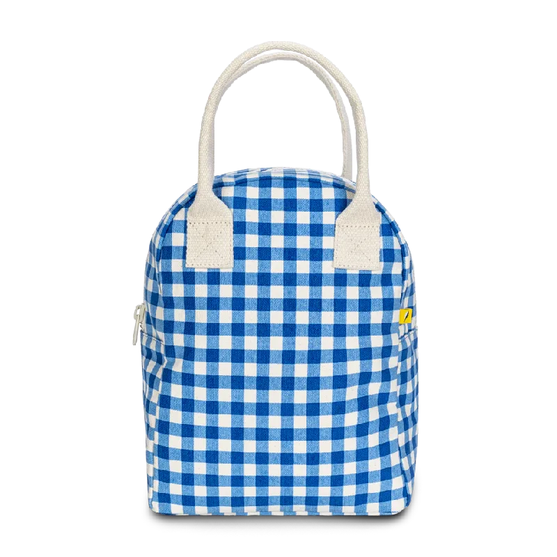 Gingham Blue Zippered Lunch Bag